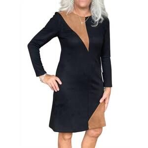 NEW SCAPA long sleeve mini dress in black/mocha